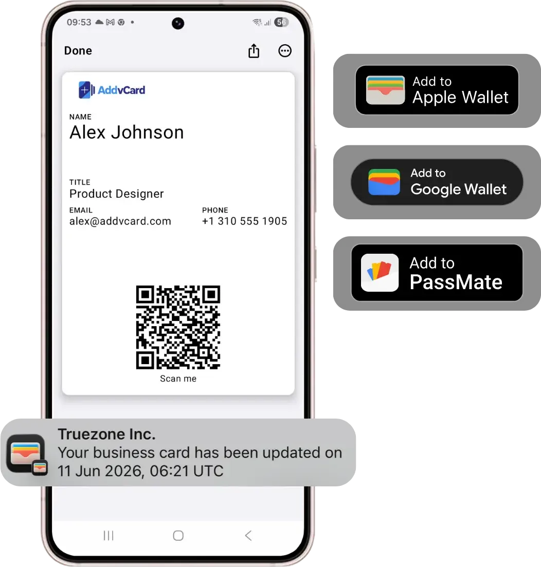 Apple Wallet ve Google Wallet uyumlu dijital kartvizit örneği